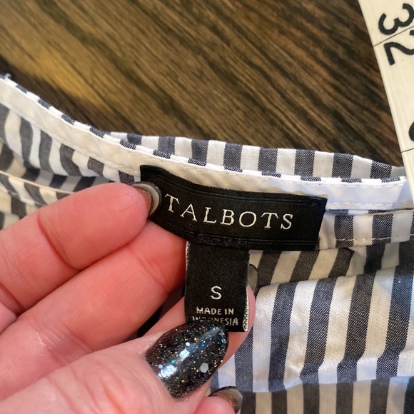 Talbots Blouse Stripe Striped Blue Gray White Buttons small EUC - Picture 5 of 10